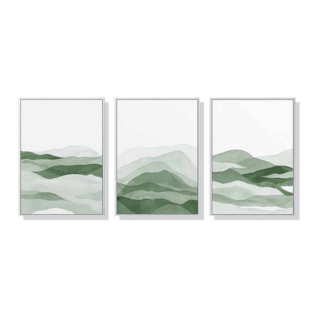 50Cmx70cm Sage Green 3 Sets White Frame Canvas Wall Art