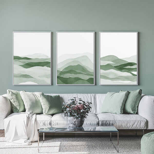 50Cmx70cm Sage Green 3 Sets White Frame Canvas Wall Art