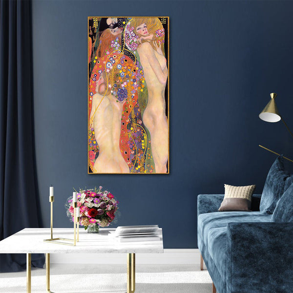 50Cmx100cm Water Serpents By Gustav Klimt Gold Frame Canvas Wall Art