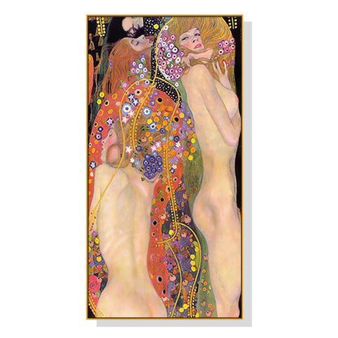 60Cmx120cm Water Serpents By Gustav Klimt Gold Frame Canvas Wall Art