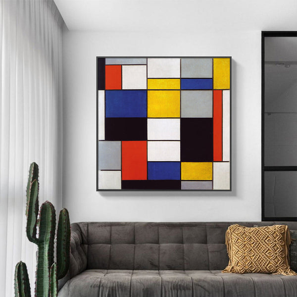 80Cmx80cm Large Composition By Piet Mondrian Black Frame Canvas Wall Art