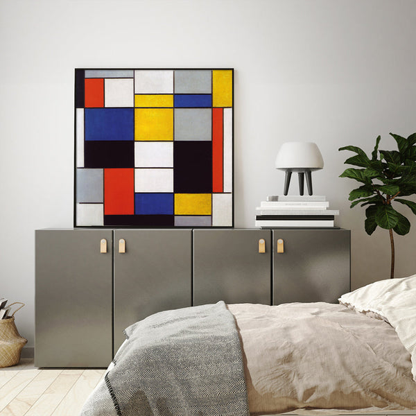 80Cmx80cm Large Composition By Piet Mondrian Black Frame Canvas Wall Art