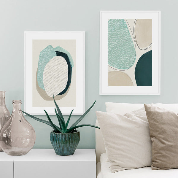 90Cmx135cm Abstract Green Circle 2 Sets White Frame Canvas Wall Art