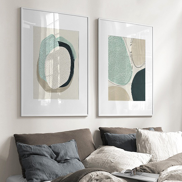 50Cmx70cm Abstract Green Circle 2 Sets White Frame Canvas Wall Art