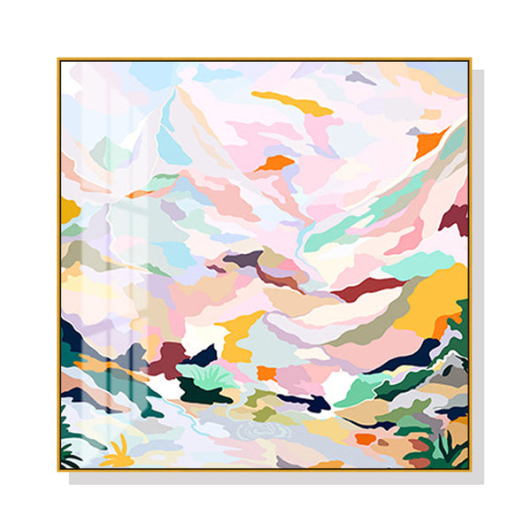 40Cm X Abstract Pink Mountain Hand Painted Style Gold Frame Canvas Wall Art
