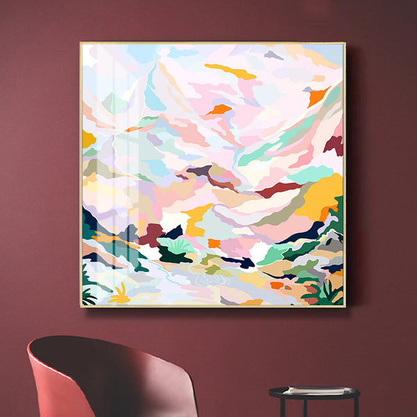 40Cm X Abstract Pink Mountain Hand Painted Style Gold Frame Canvas Wall Art