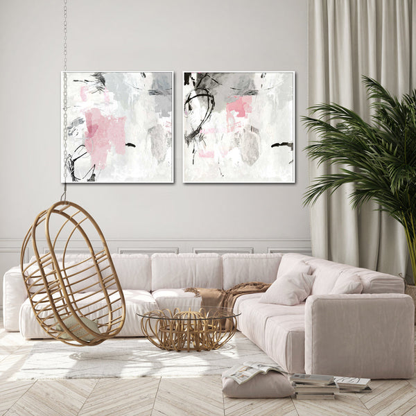 40Cm X Abstract Pink Grey 2 Sets White Frame Canvas Wall Art