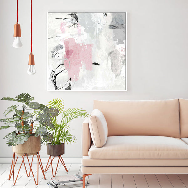 100Cmx100cm Abstract Pink Grey 2 Sets White Frame Canvas Wall Art