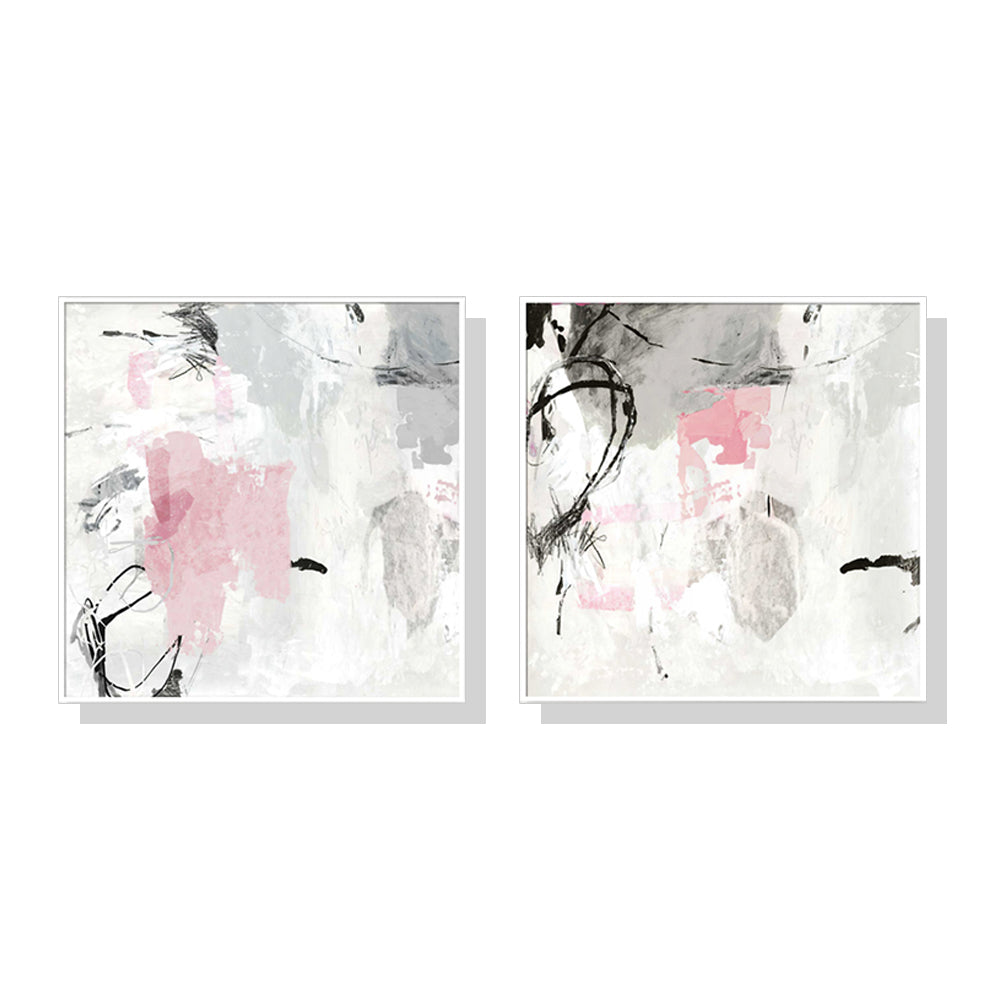 50Cmx50cm Abstract Pink Grey 2 Sets White Frame Canvas Wall Art