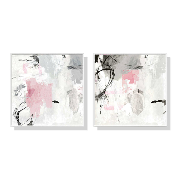 50Cmx50cm Abstract Pink Grey 2 Sets White Frame Canvas Wall Art