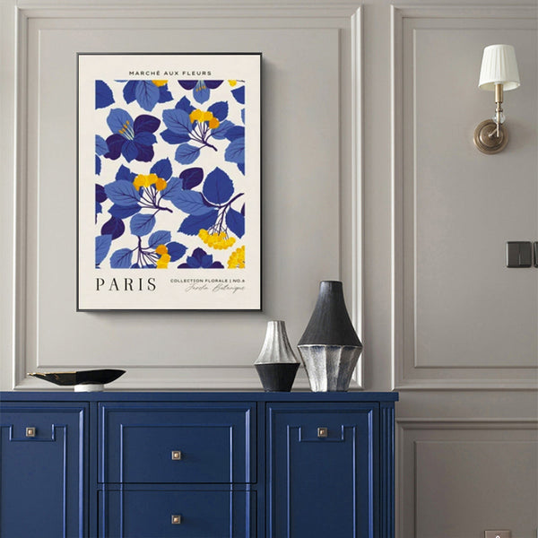 90Cmx135cm Paris Flower Market Black Frame Canvas Wall Art