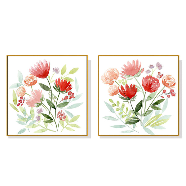 80Cmx80cm Florals 2 Sets Gold Frame Canvas Wall Art
