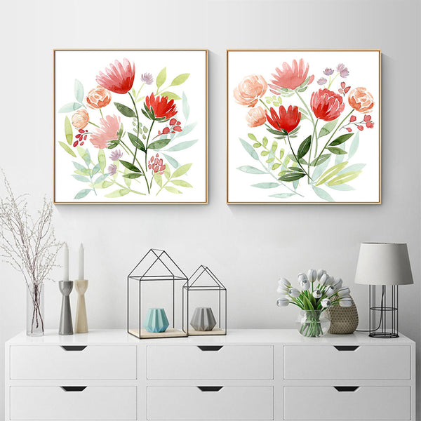 80Cmx80cm Florals 2 Sets Gold Frame Canvas Wall Art