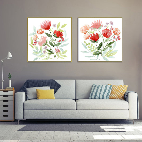 80Cmx80cm Florals 2 Sets Gold Frame Canvas Wall Art