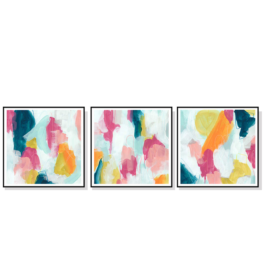 50Cmx50cm Colourful 3 Sets Black Frame Canvas Wall Art