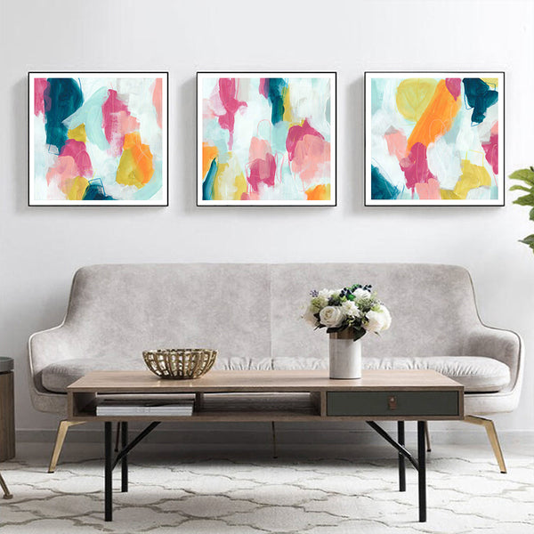 50Cmx50cm Colourful 3 Sets Black Frame Canvas Wall Art