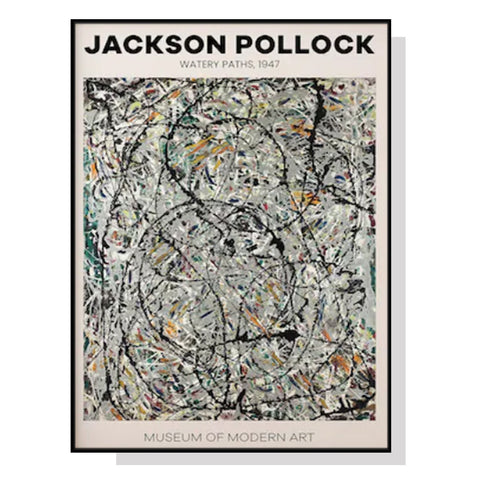 50Cmx70cm Jackson Pollock Exhibition Iii Black Frame Canvas Wall Art