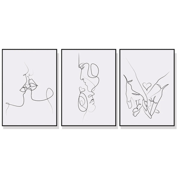 70Cmx100cm Couples 3 Sets Black Frame Canvas Wall Art