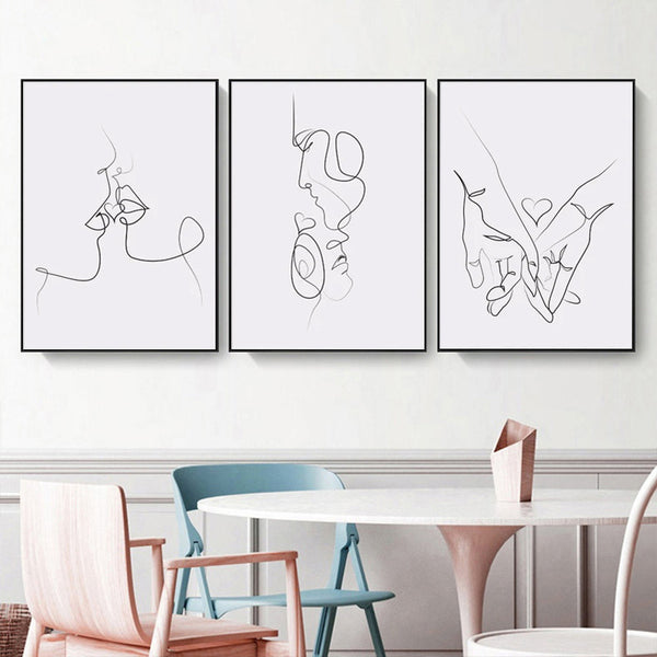 70Cmx100cm Couples 3 Sets Black Frame Canvas Wall Art