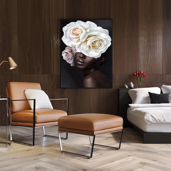 100Cmx150cm Flower African Woman Black Frame Canvas Wall Art
