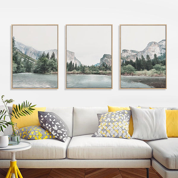70Cmx100cm Yosemite Valley National Park 3 Sets Wood Frame Canvas Wall Art
