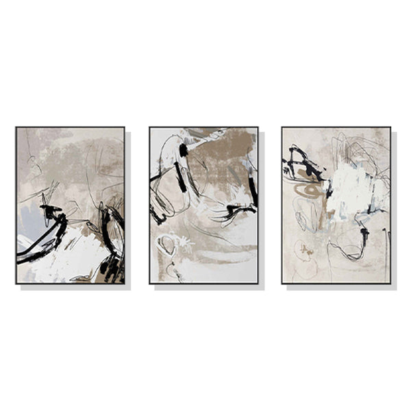 80Cmx120cm Modern Abstract Beige 3 Sets Black Frame Canvas Wall Art