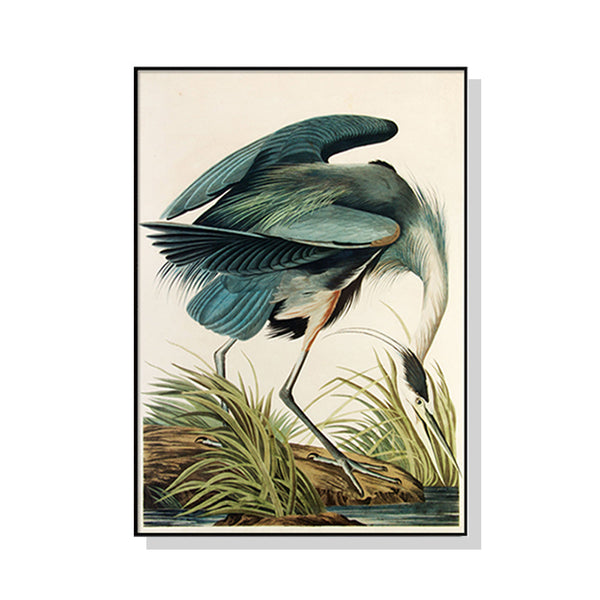 90Cmx135cm Great Blue Heron By John James Audubon Black Frame Canvas Wall Art