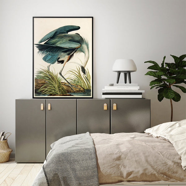 90Cmx135cm Great Blue Heron By John James Audubon Black Frame Canvas Wall Art