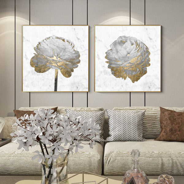 80Cmx80cm Gold And White Blossom On 2 Sets Frame Canvas Wall Art