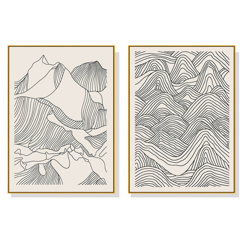 50Cmx70cm Line Art Mountain 2 Sets Gold Frame Canvas Wall Wall Art
