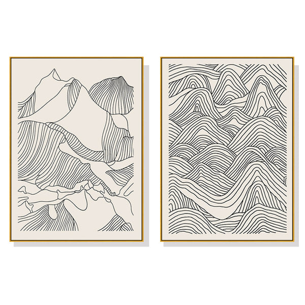 50Cmx70cm Line Art Mountain 2 Sets Gold Frame Canvas Wall Wall Art
