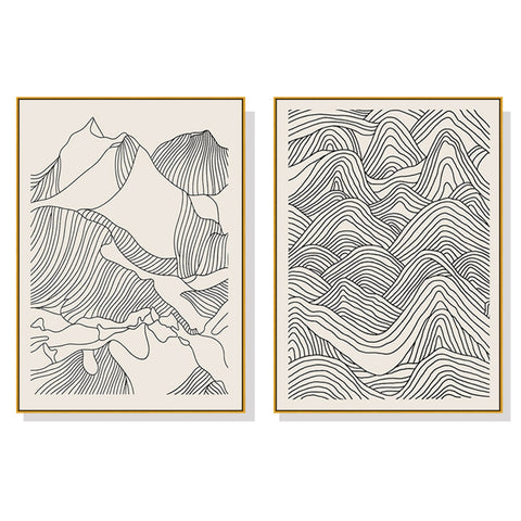 50Cmx70cm Line Art Mountain 2 Sets Gold Frame Canvas Wall Wall Art
