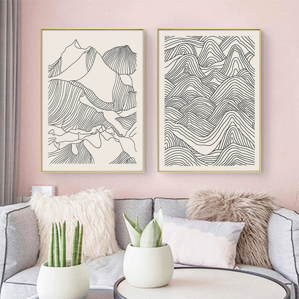 50Cmx70cm Line Art Mountain 2 Sets Gold Frame Canvas Wall Wall Art