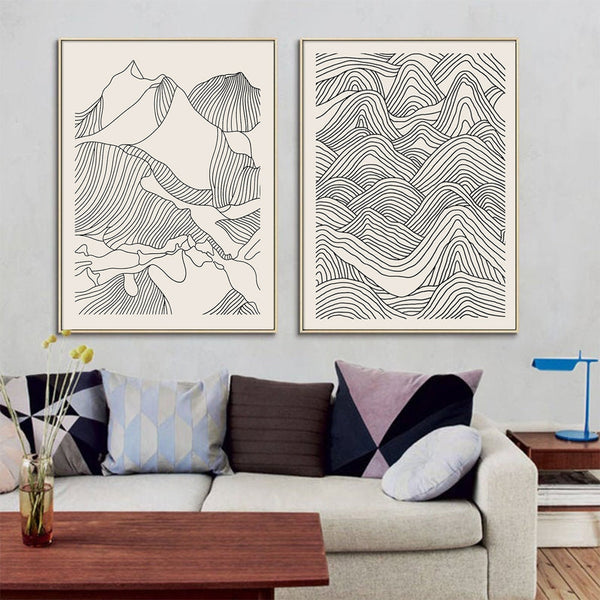 50Cmx70cm Line Art Mountain 2 Sets Gold Frame Canvas Wall Wall Art