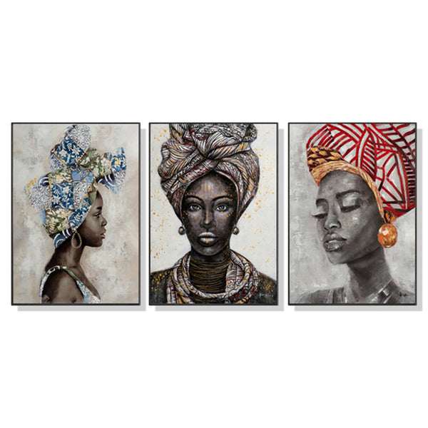 80Cmx120cm African Women Ii 3 Sets Black Frame Canvas Wall Art