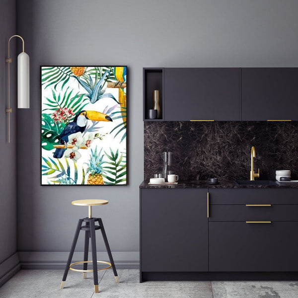 100Cm X 150Cm Toucan Plants Black Frame Canvas Wall Art