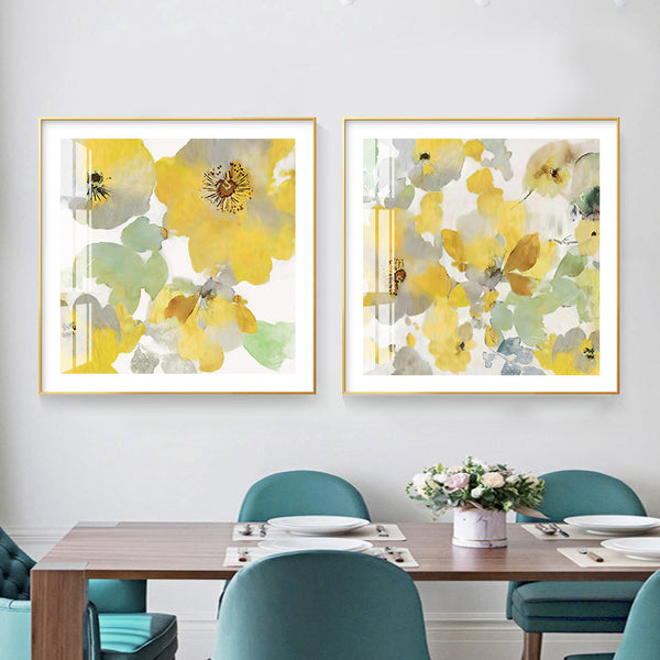 90Cmx90cm Yellow Flowers American Style 2 Sets Gold Frame Canvas Wall Art
