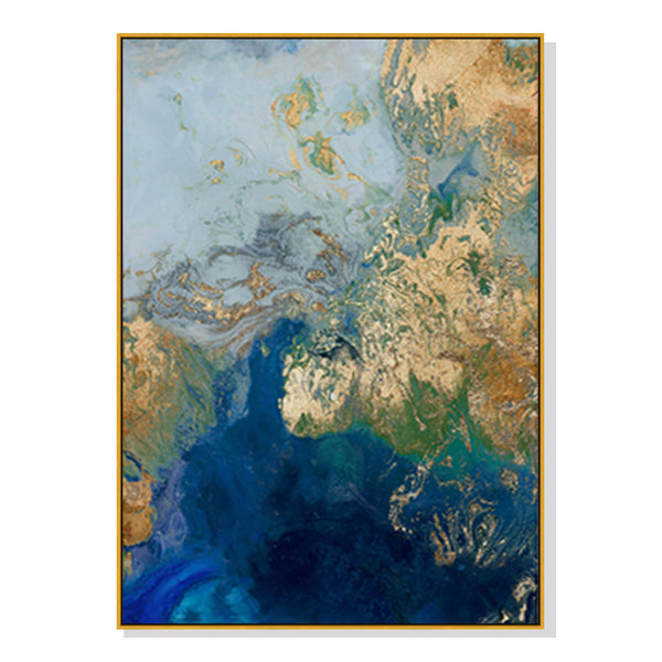 90Cmx135cm Marbled Blue Gold Artwork Frame Canvas Wall Art
