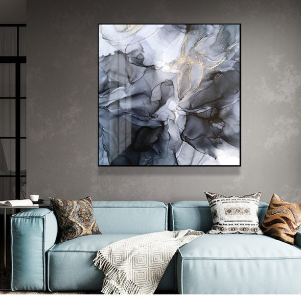 100Cmx100cm Marbled Black Grey Frame Canvas Wall Art