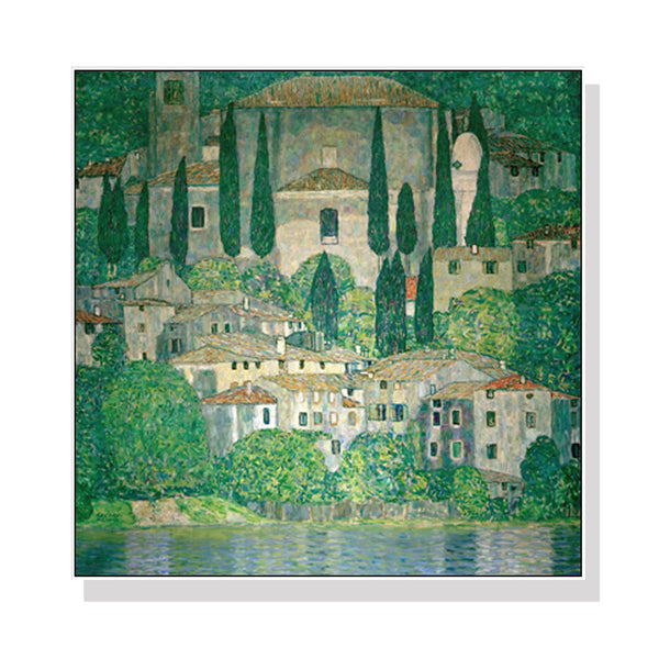 90Cmx90cm Kirche In Cassone By Gustav Klimt White Frame Canvas Wall Art