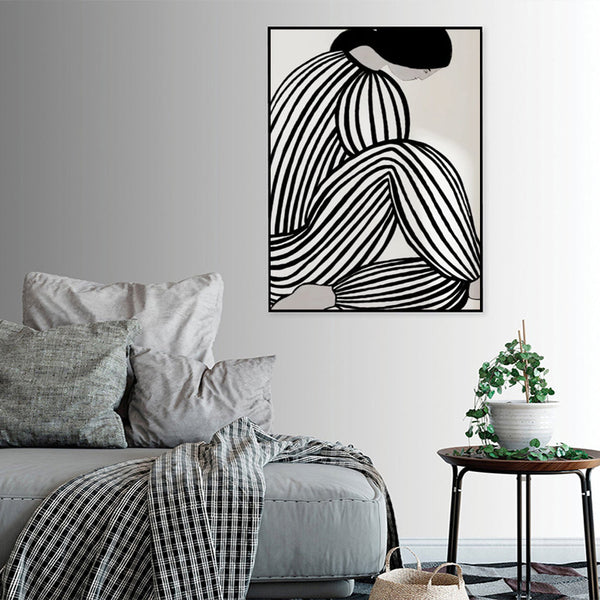 40Cmx60cm Mid Century Figure Black Frame Canvas Wall Art