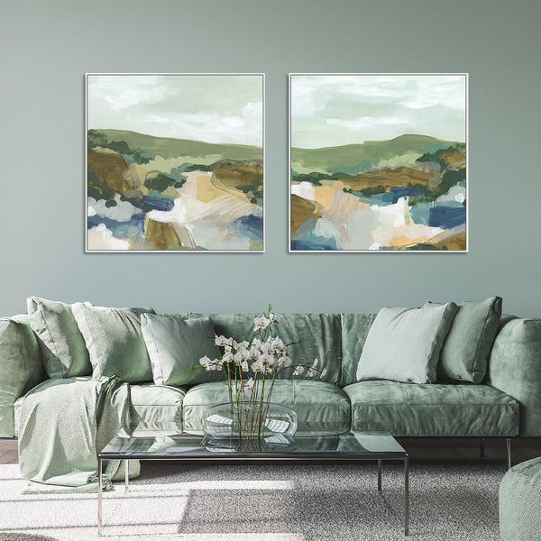 90Cmx90cm Abstract Landscape 2 Sets White Frame Canvas Wall Art