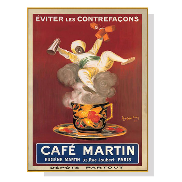 90Cmx135cm Cafe Martin Gold Frame Canvas Wall Art