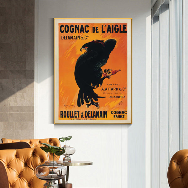 90Cmx135cm Cognac De L'aigle Gold Frame Canvas Wall Art
