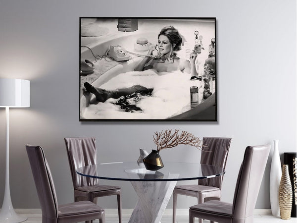 40Cmx60cm Brigitte Bardot In The Bath Poster Black Frame Canvas Wall Art