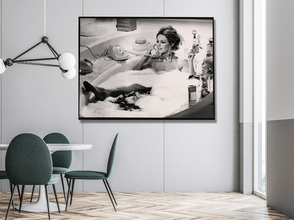 40Cmx60cm Brigitte Bardot In The Bath Poster Black Frame Canvas Wall Art
