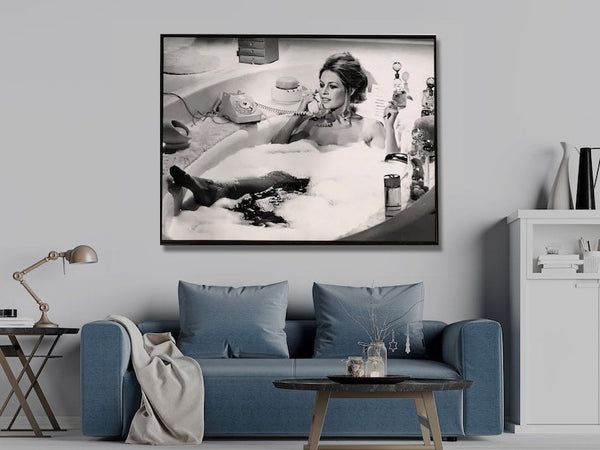 90Cmx135cm Brigitte Bardot In The Bath Poster Black Frame Canvas Wall Art