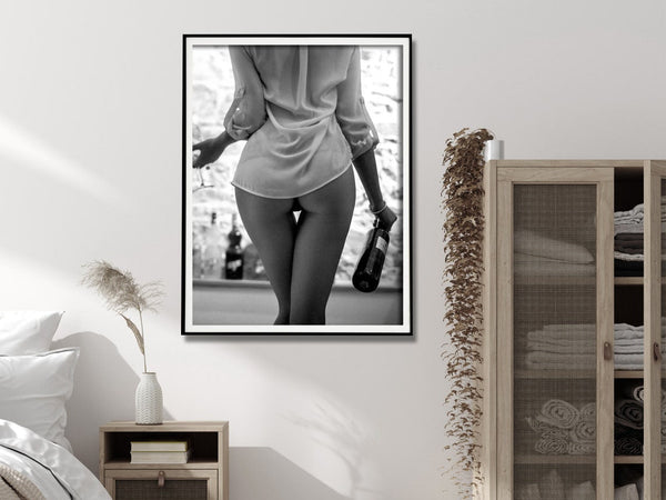40Cmx60cm Woman Drinking Wine Black And White Frame Canvas Wall Art