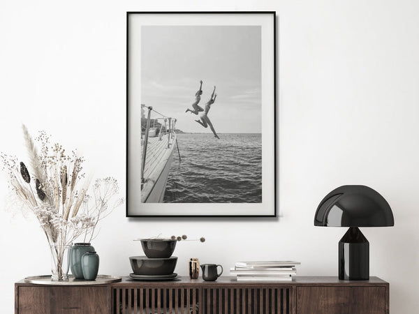 40Cm X 60Cm Black And White Ocean Jump Frame Canvas Wall Art