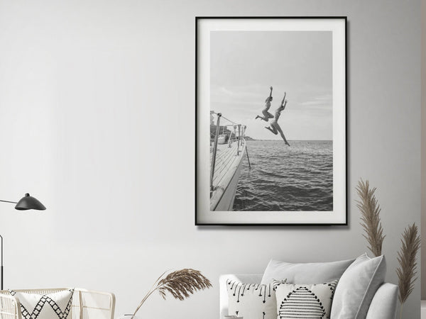 40Cm X 60Cm Black And White Ocean Jump Frame Canvas Wall Art